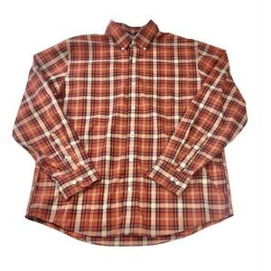 COPY - Lands' End Mens  Button Down Shirt Long Sleeve Rust Tan Plaid - Size L E…